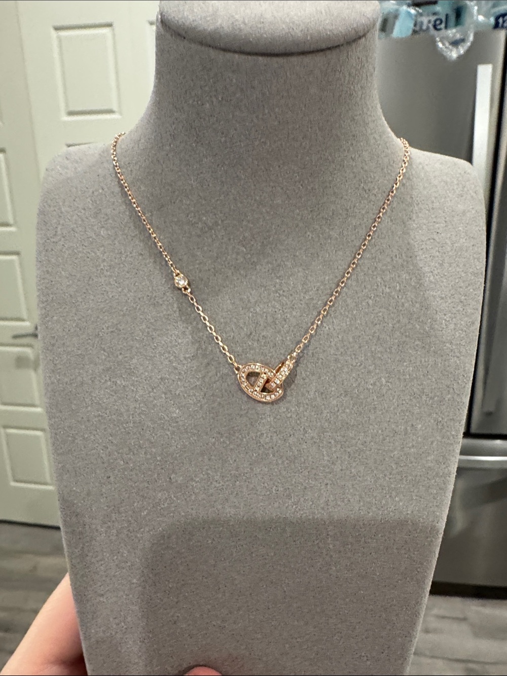 Champagne Gold Tone Anchor Link Motif CZ Necklace